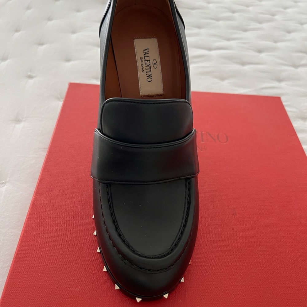 Valentino Rockstud 4” block heel loafers size 38.8